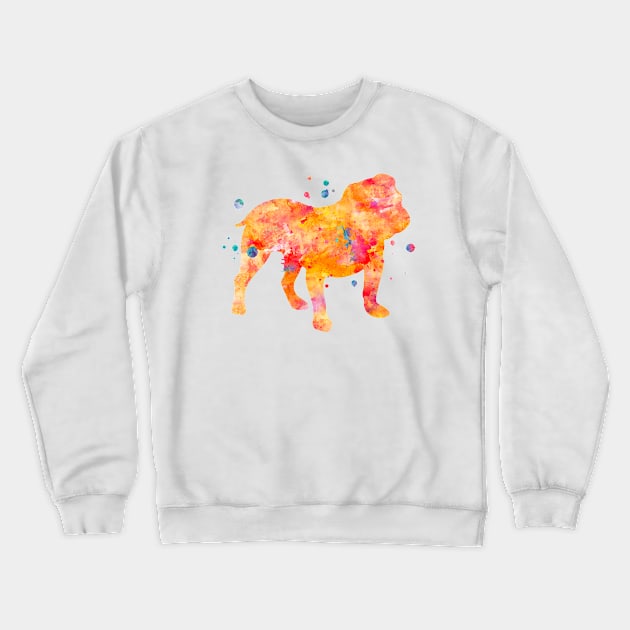 English Bulldog Watercolor Painting Crewneck Sweatshirt by Miao Miao Design